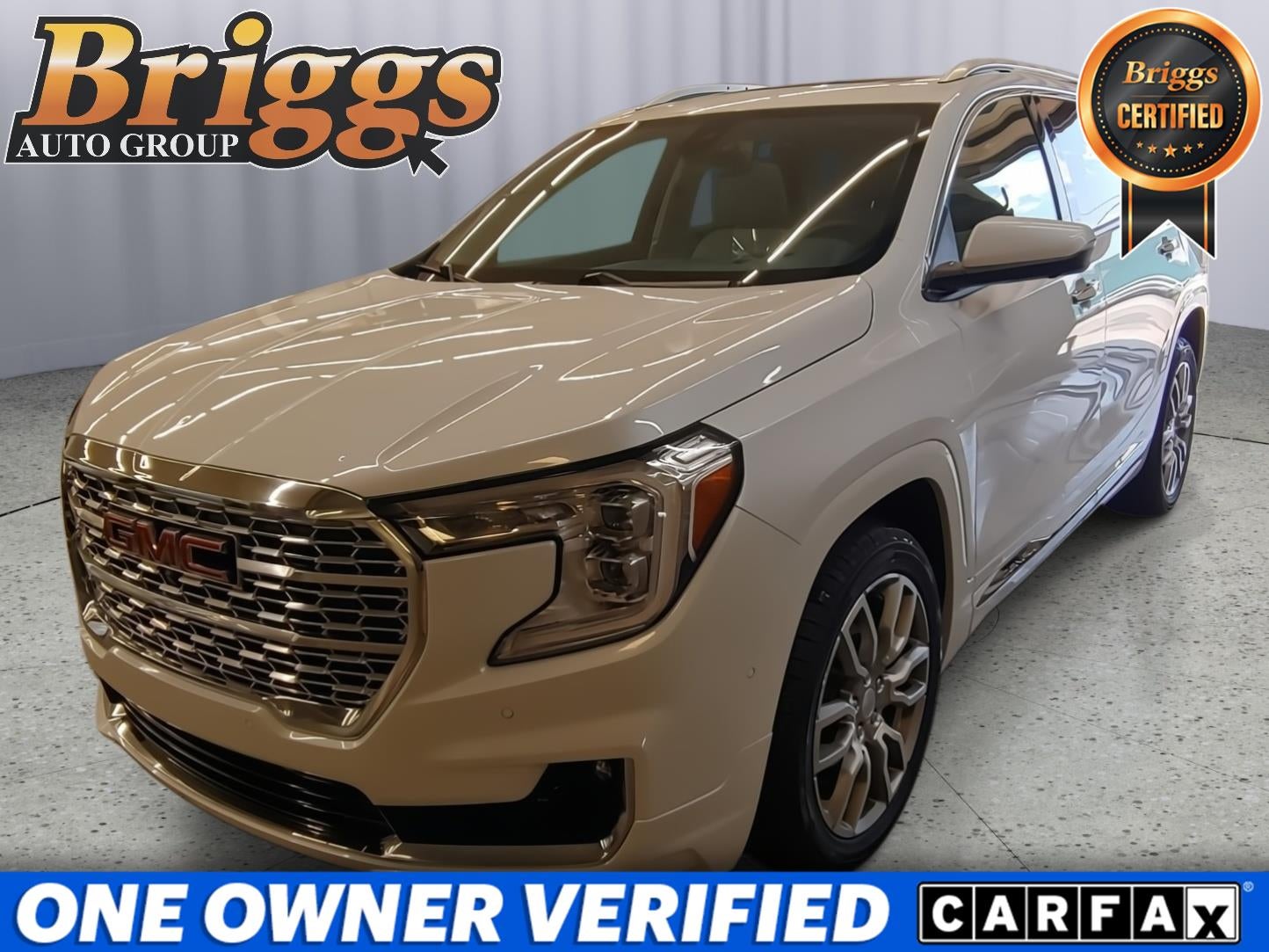 2024 GMC Terrain Denali in White Frost Tricoat — front three-quarter view