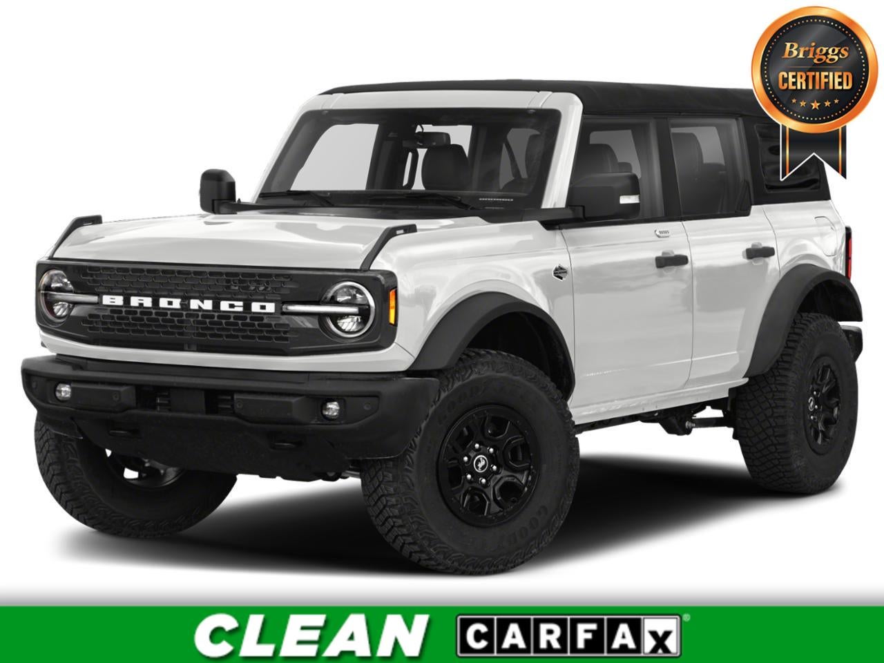 2023 Ford Bronco Wildtrak in Oxford White — front three-quarter view
