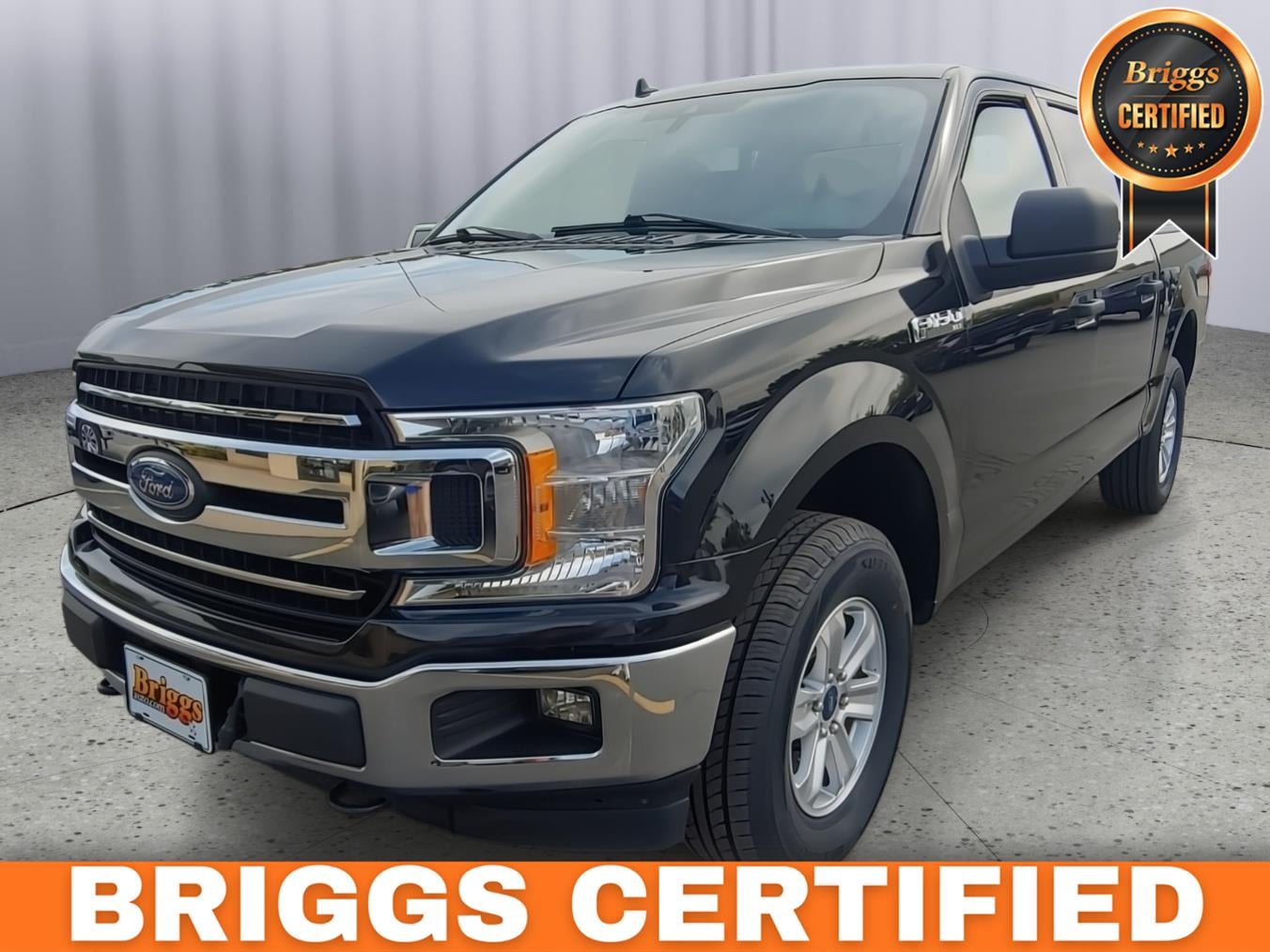 2019 Ford F-150 XLT in Agate Black Metallic — front three-quarter view