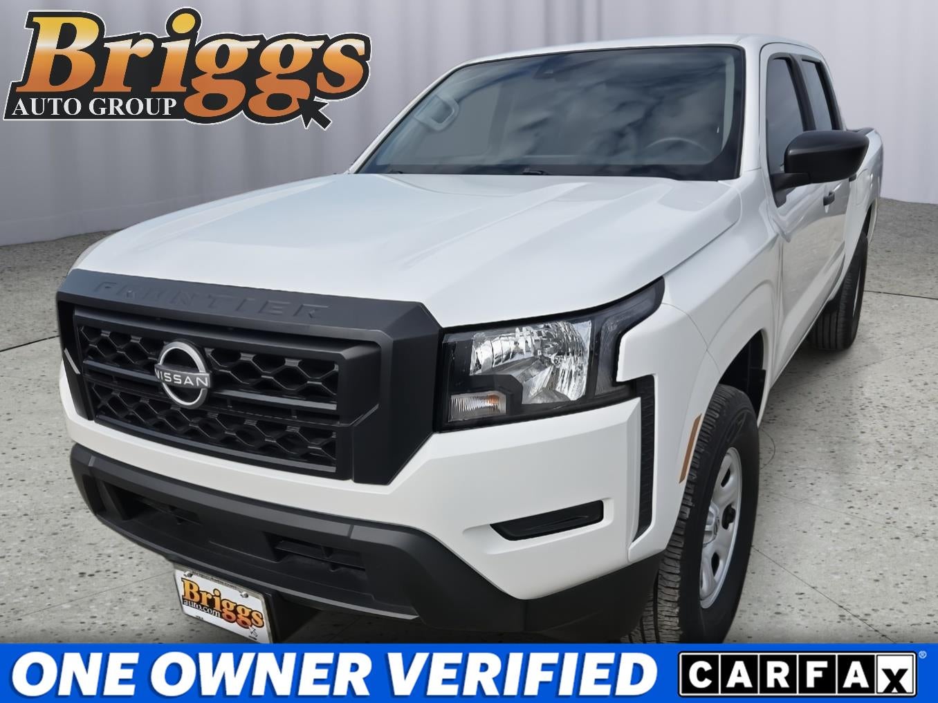 2024 Nissan Frontier S in Glacier White — front three-quarter view