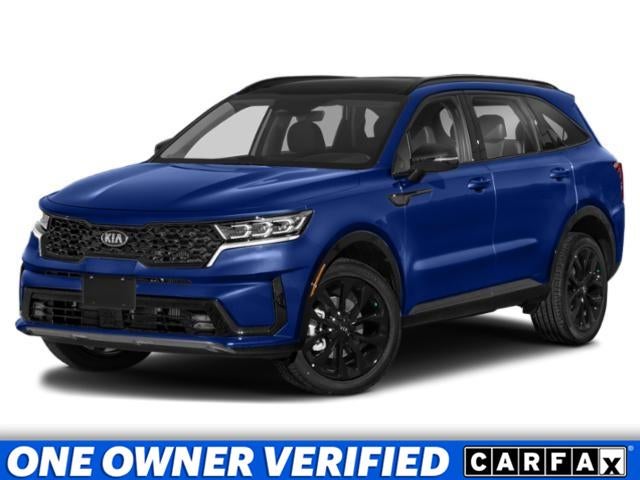 2021 Kia Sorento SX Prestige in Sapphire Blue — front three-quarter view