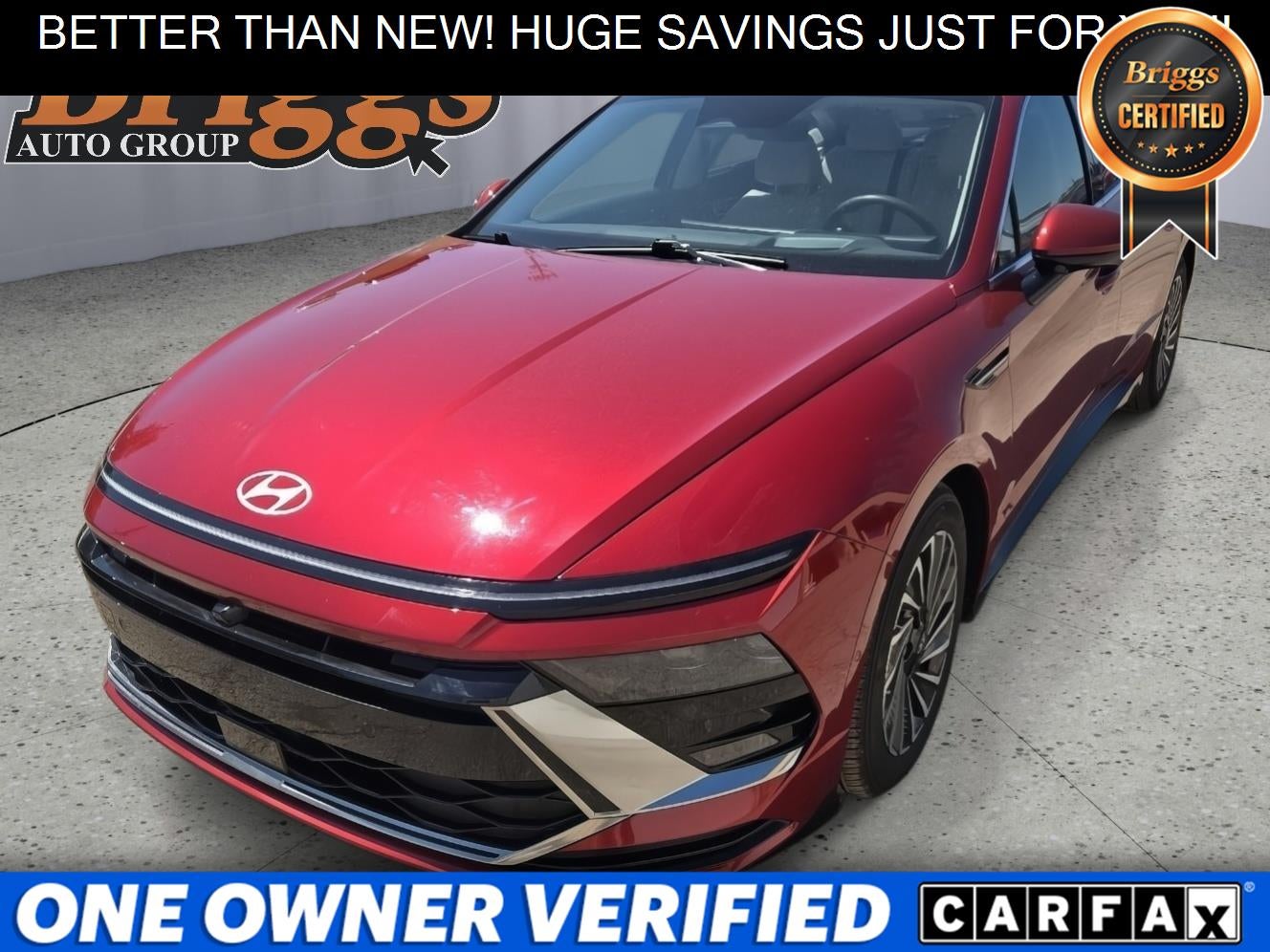 2025 Hyundai Sonata Hybrid Limited in Ultimate Red — front three-quarter view