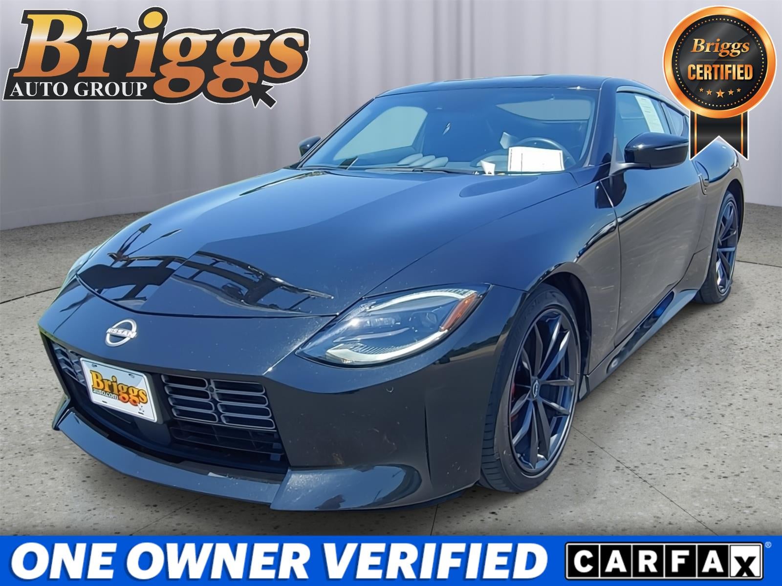 2025 Nissan Z Performance in Black Diamond Pearl — front three-quarter view