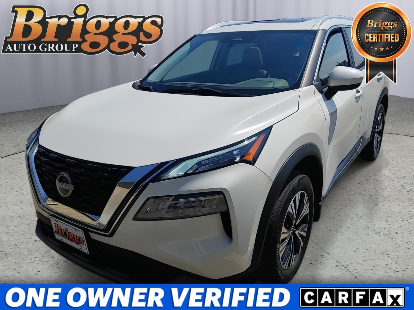 2023 Nissan Rogue SV in Pearl White Tricoat — front three-quarter view