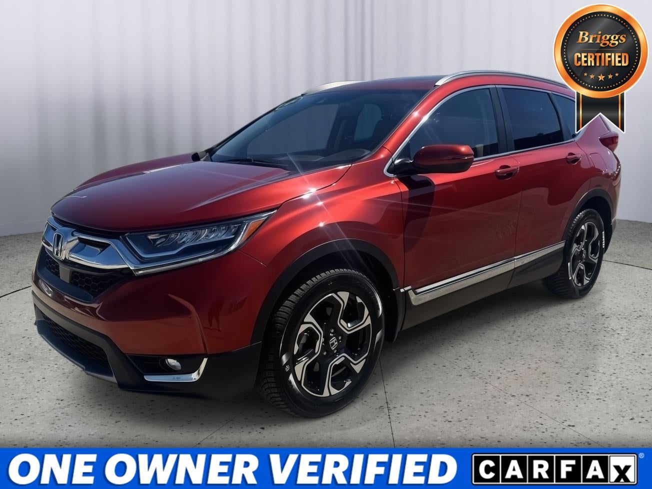 2018 Honda CR-V Touring in Molten Lava Pearl — front three-quarter view