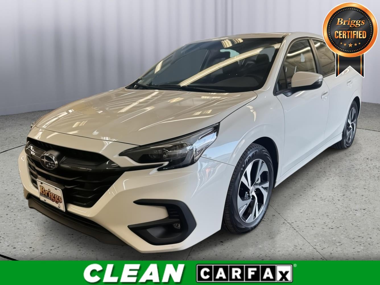 2025 Subaru Legacy Premium in Crystal White Pearl — front three-quarter view