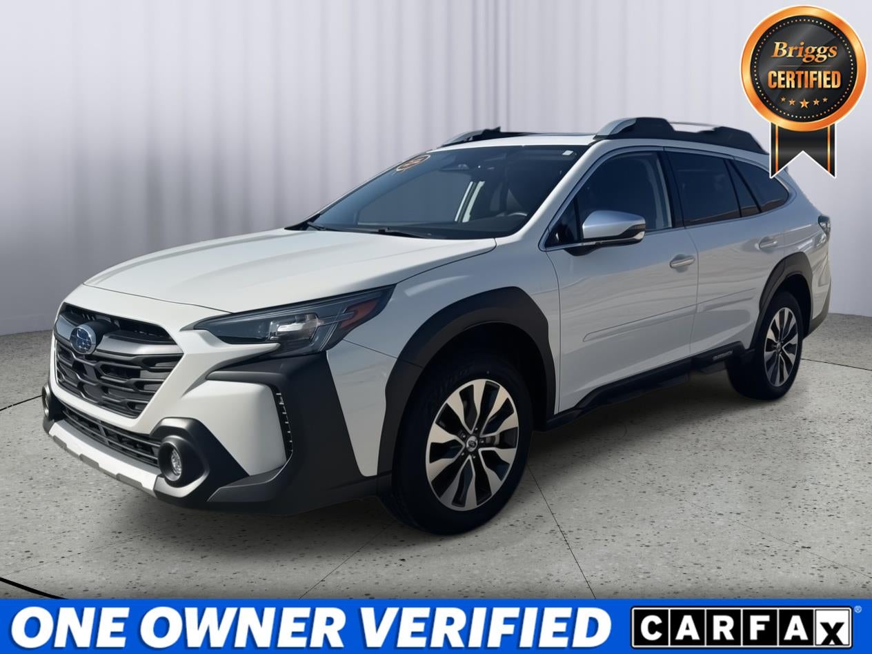 2025 Subaru Outback Touring XT in Crystal White Pearl — front three-quarter view