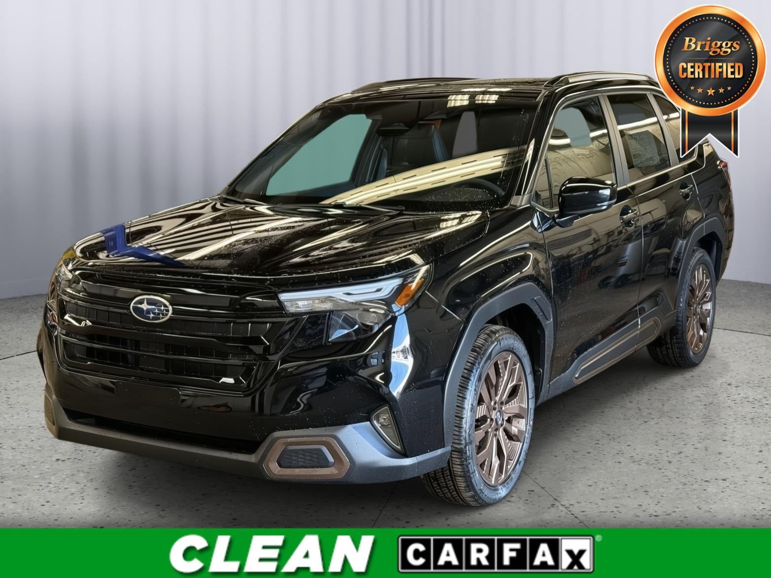 2026 Subaru Forester Sport in Crystal Black Silica — front three-quarter view
