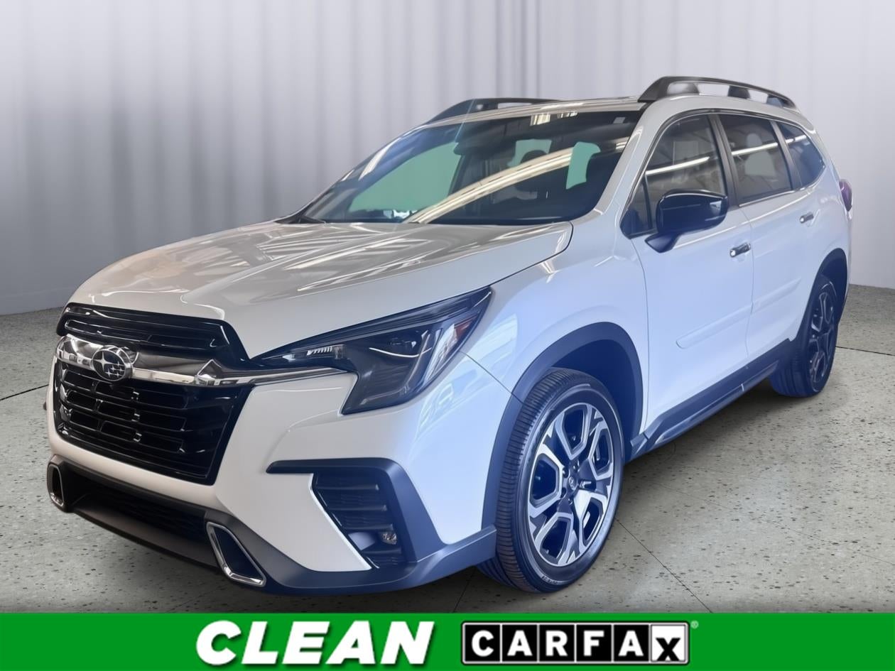 2026 Subaru Ascent Touring in Crystal White Pearl — front three-quarter view