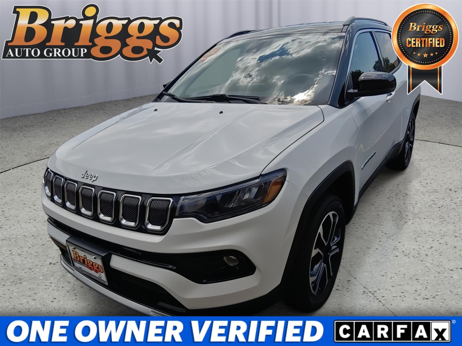2022 Jeep Compass Limited in Bright White Clearcoat — front three-quarter view