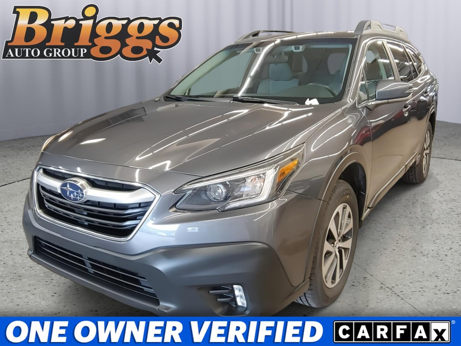 2022 Subaru Outback Premium in Magnetite Gray Metallic — front three-quarter view