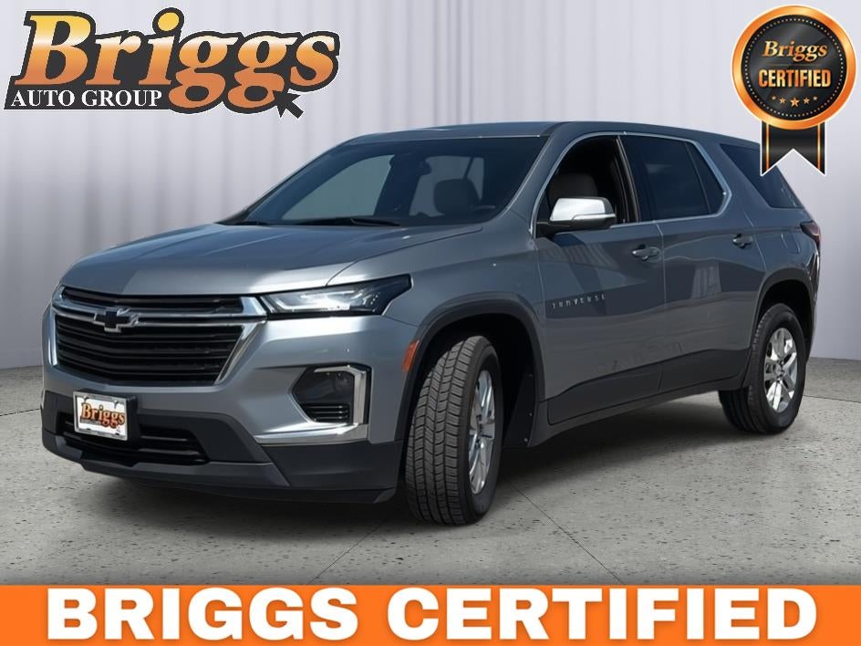 2023 Chevrolet Traverse LS in Sterling Gray Metallic — front three-quarter view