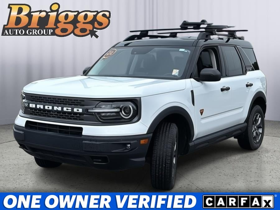 2021 Ford Bronco Sport Badlands in Oxford White — front three-quarter view